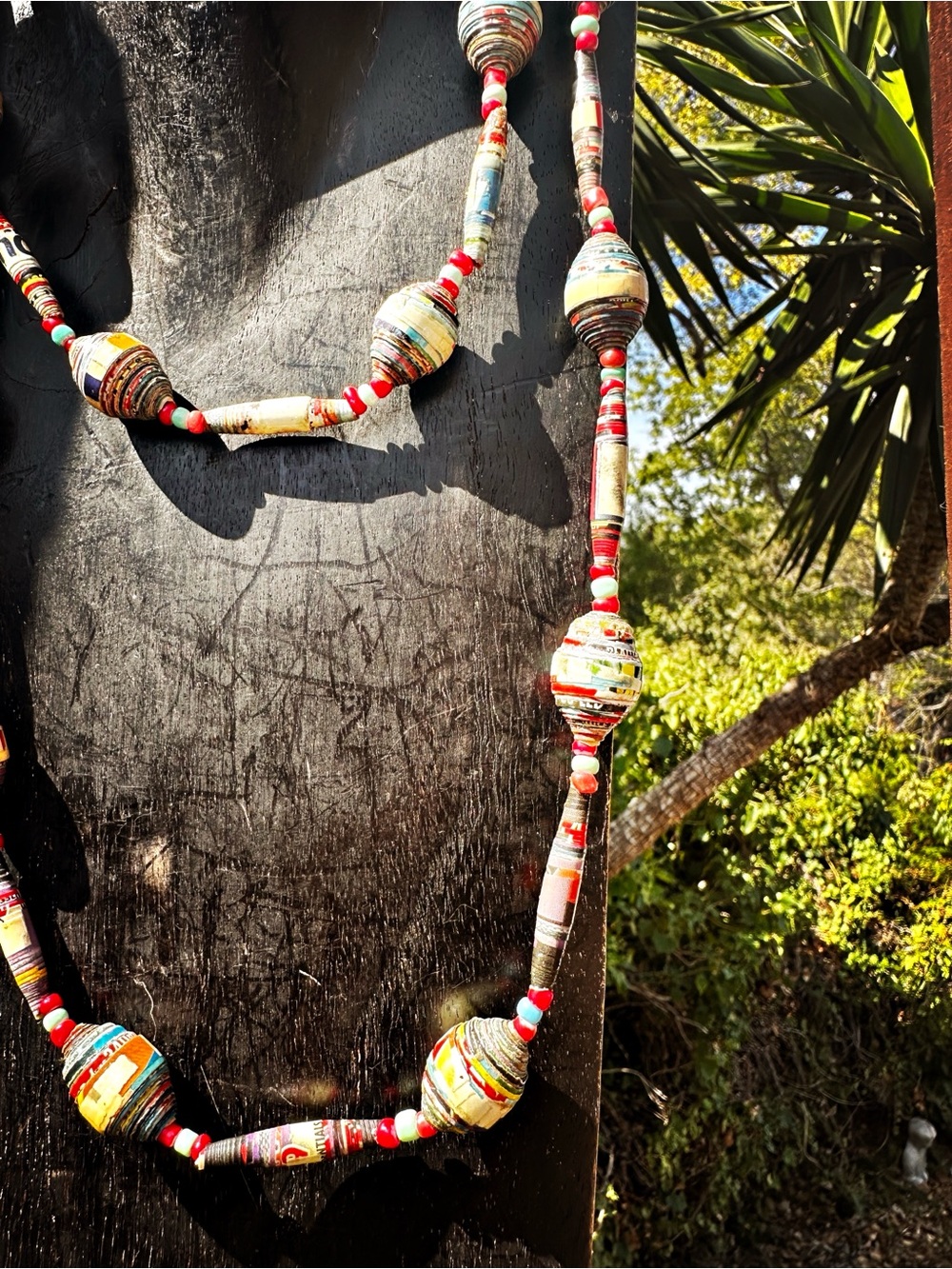 Vintage Magazine Paper Beads Long Necklace